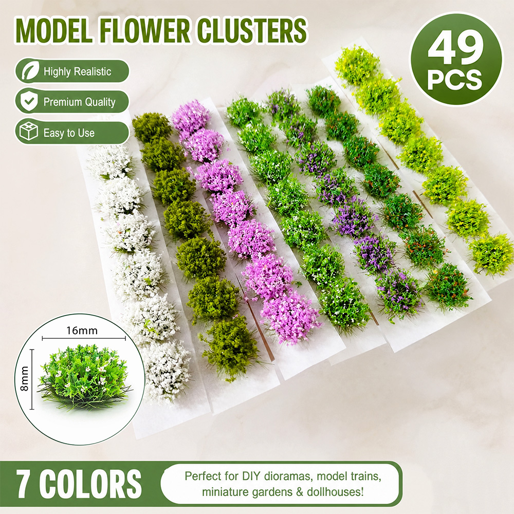 Model Kit Train - Simulierte 8-mm-Mini-Blumencluster, DIY-Modellbau-Grasbüschel für HO/N-Maßstab, Eisenbahn-Layout,