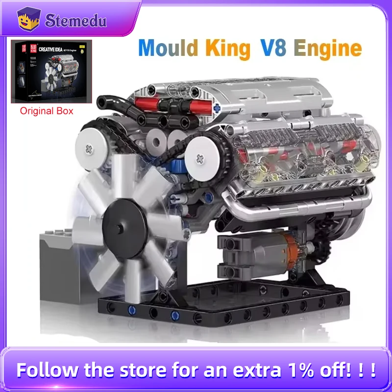 Model Kit Engine V8 - Mould King V8 Motorbausteine-Sets, MOC-Maßstabsgetreuer Modellbausatz
