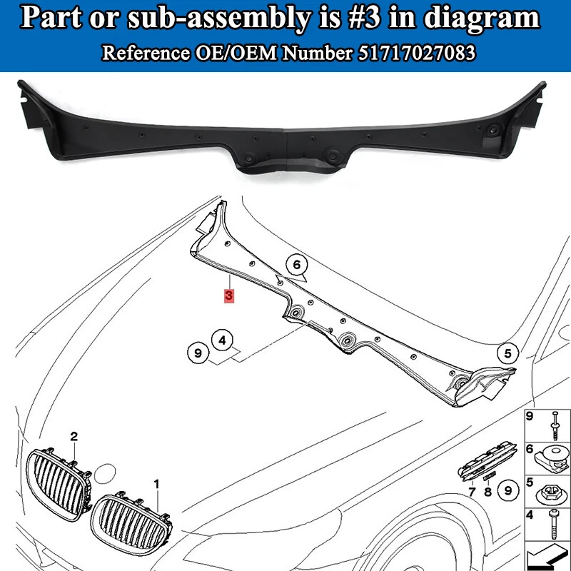 Model Kit Cars - 1 Satz Autoteile Frontscheibenwischerverkleidung Abdeckplatte Wasserführungsplatte