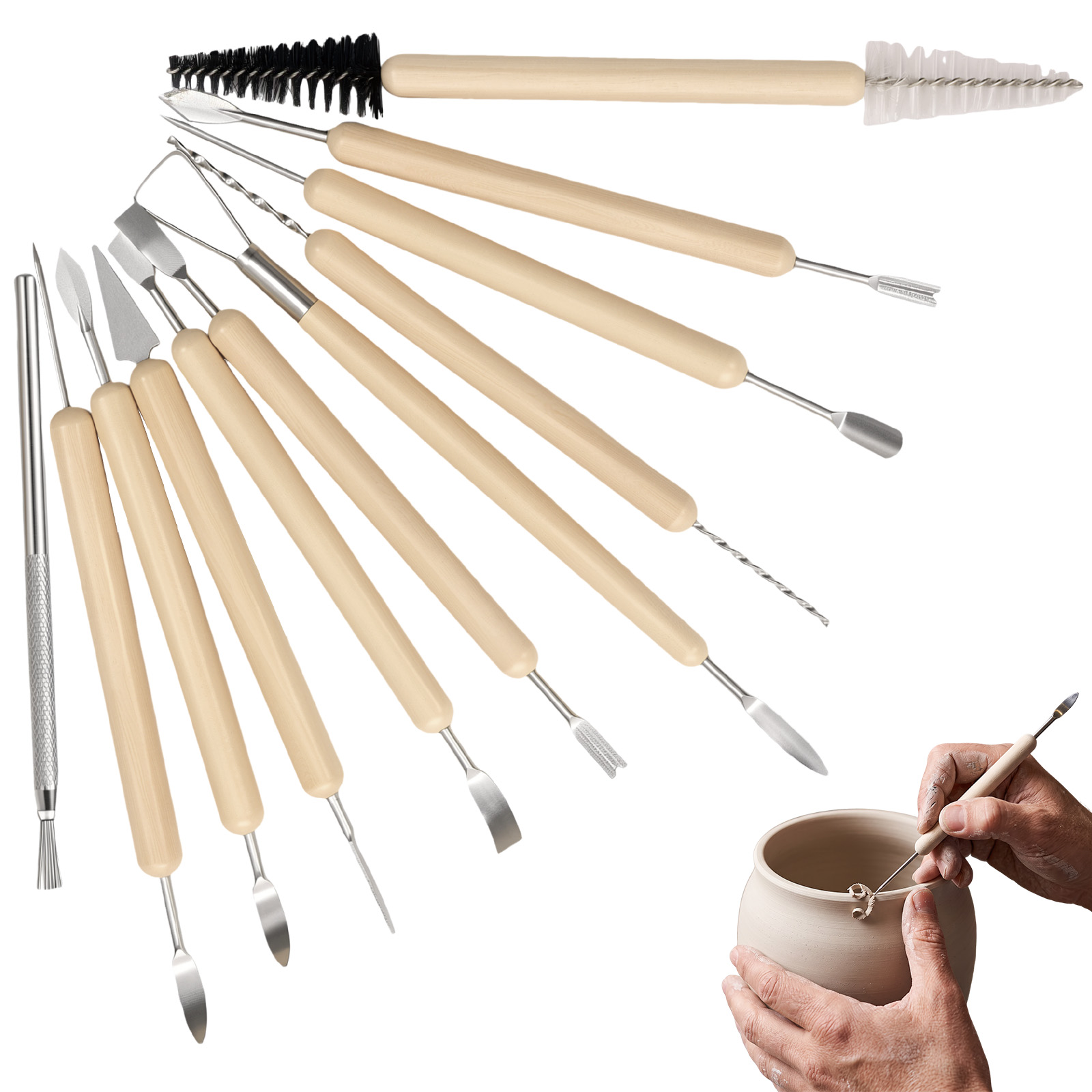 Model Kit Tool Set - 11-teiliges Tonmodellier-Werkzeugset mit Holzgriff für Anfänger